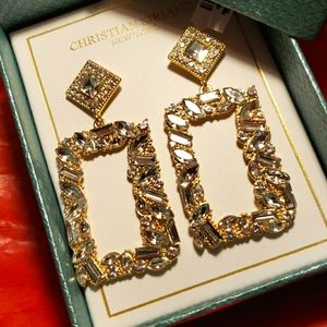 Christian Siriano Gold Jeweled Square Dangle Holiday Cocktail Glam Earrings NWT